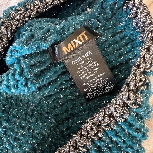 Y2K Glitter Knit Teal Aqua Blue and Silver Fitted Tube Top / Mini Skirt One Size - Picture 4 of 7